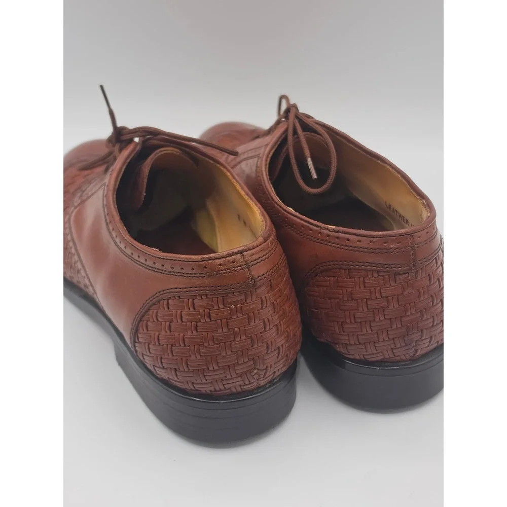 Stanley Blacker Mens 8 W Woven Leather Wingtip Oxford Shoes Tan Brown Italy